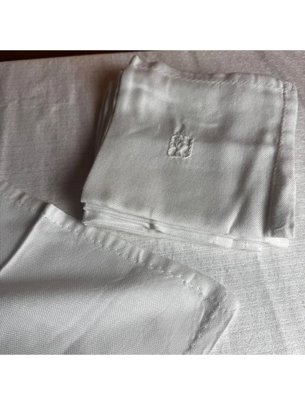 Vintage Set of 8 Handmade White Cotton Napkins Trim Embroidered Table Linens